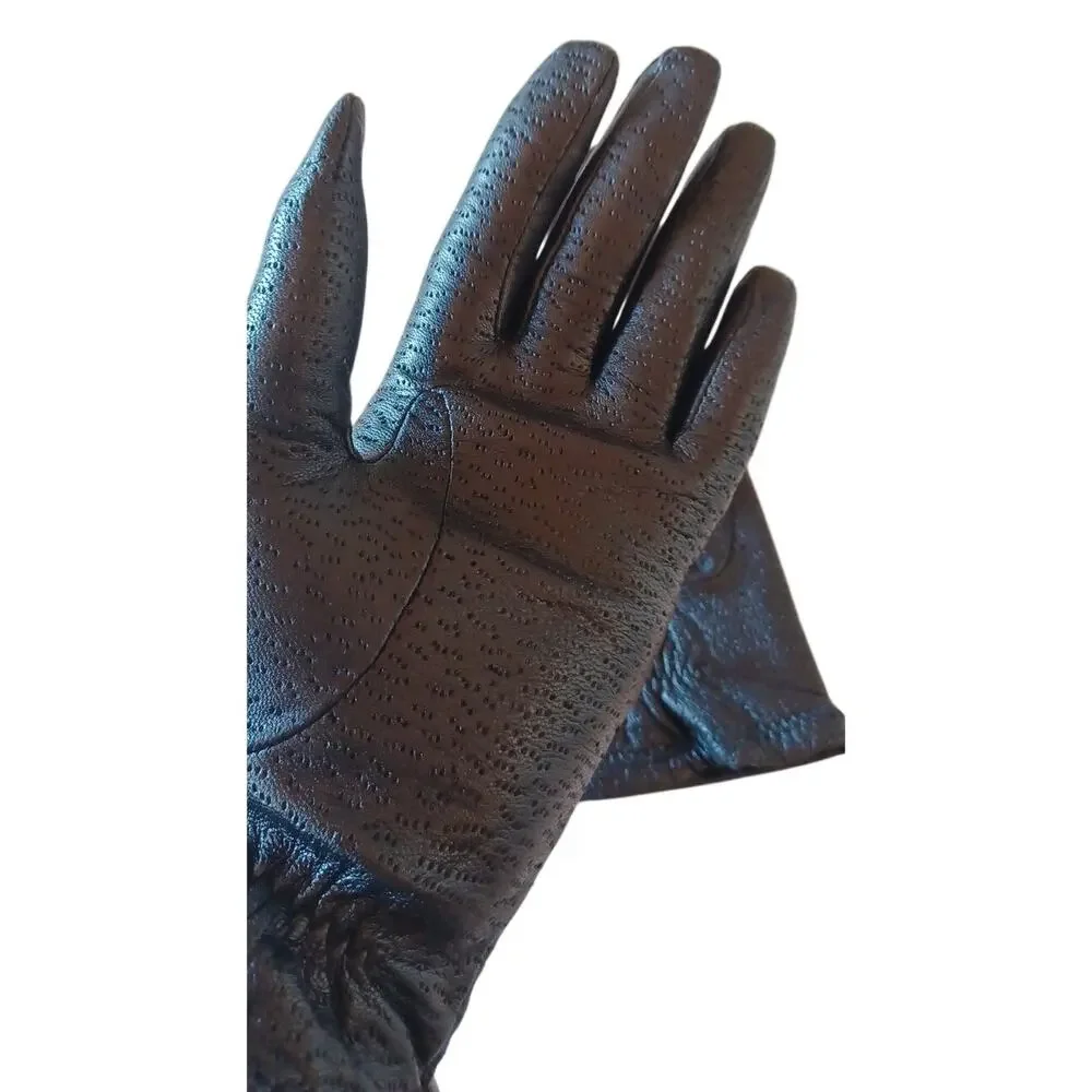 Vintage Peccary Black Leather Gloves Women's Medium Classic Durable Old Money
